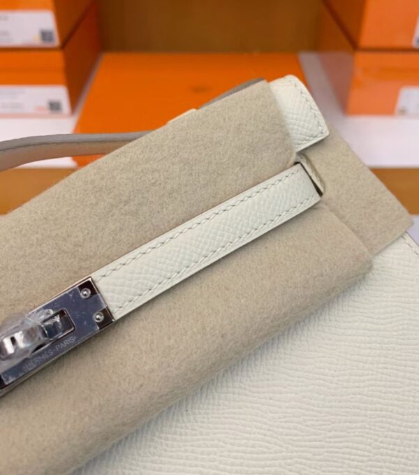 Hermes Mini kelly pochette Epsom Creamy White Silver Hardware 22cm Full Handmade