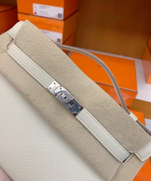 Hermes Mini kelly pochette Epsom Creamy White Silver Hardware 22cm Full Handmade