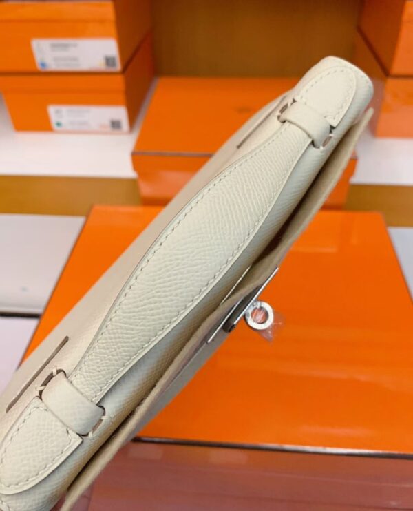 Hermes Mini kelly pochette Epsom Creamy White Silver Hardware 22cm Full Handmade