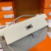 Hermes Mini kelly pochette Epsom Creamy White Silver Hardware 22cm Full Handmade