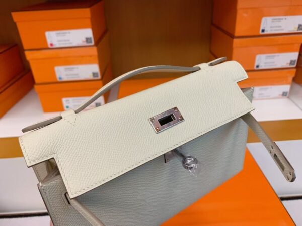 Hermes Mini kelly pochette Epsom Creamy White Silver Hardware 22cm Full Handmade
