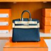 Hermes Birkin Togo bi-color Deep Blue & Orange Silver Hardware 25cm Full Handmade