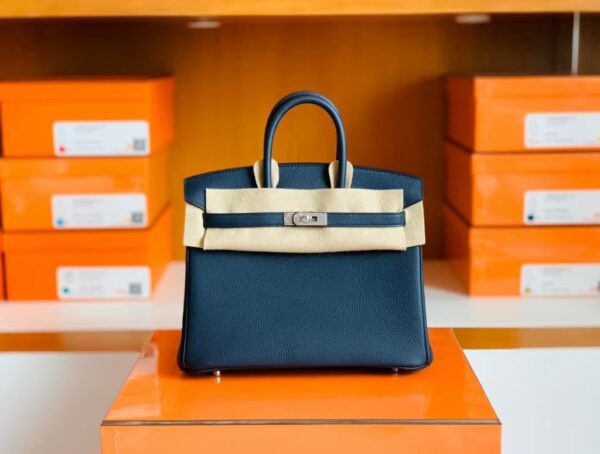 mmexport1675759267624-1024x774-1 Hermes Birkin Togo bi-color Deep Blue & Orange Silver Hardware 25cm Full Handmade