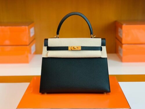 Hermes Kelly Epsom Black Gold Hardware 25cm Full Handmade