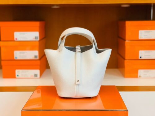 Hermes Picotin Lock TC Leather 01 Pure white Silver Hardware 18cm Full Handmade
