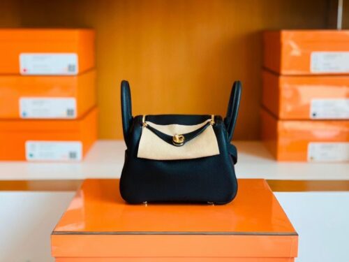 Hermes Mini Lindy Togo CK89 Noir Gold Hardware 19cm Full Handmade