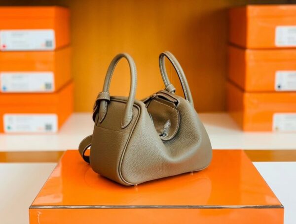 Hermes Mini Lindy Togo 18 etoupe grey Silver Hardware 19cm Full Handmade