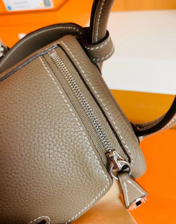Hermes Mini Lindy Togo 18 etoupe grey Silver Hardware 19cm Full Handmade