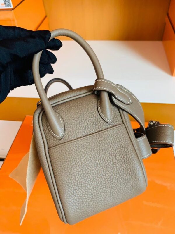 Hermes Mini Lindy Togo 18 etoupe grey Silver Hardware 19cm Full Handmade