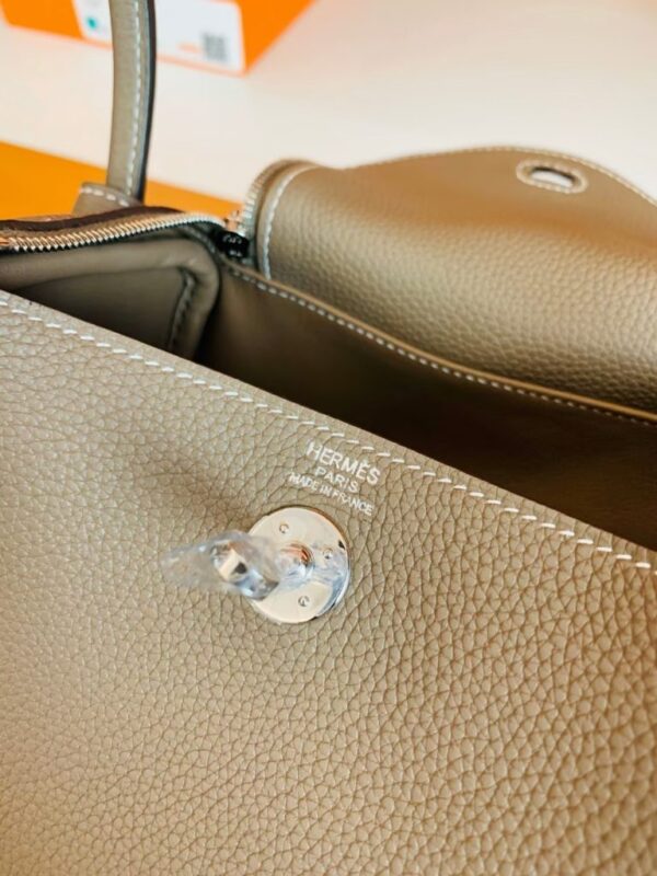 Hermes Mini Lindy Togo 18 etoupe grey Silver Hardware 19cm Full Handmade
