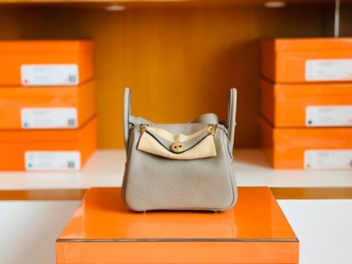 Hermes Mini Lindy Togo M8 gris asphalte Gold Hardware 19cm Full Handmade