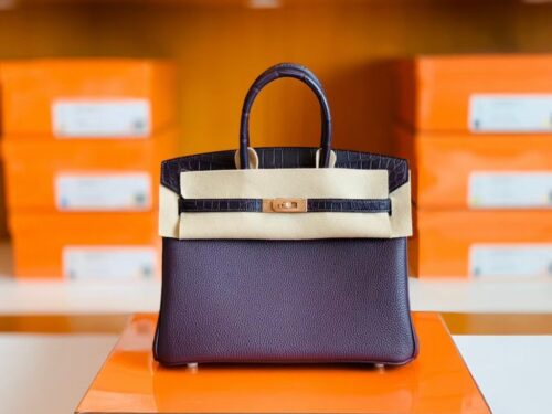 Hermes Birkin Touch Togo & Matte crocodile grape purple Rose Gold Hardware 25cm Full Handmade