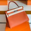 Hermes Kelly Togo R1 Pumpkin orange Silver Hardware 32cm Full Handmade