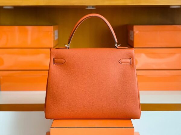 Hermes Kelly Togo R1 Pumpkin orange Silver Hardware 32cm Full Handmade