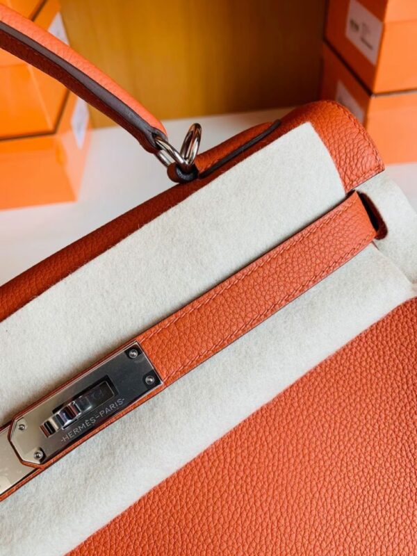 Hermes Kelly Togo R1 Pumpkin orange Silver Hardware 32cm Full Handmade