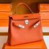 Hermes Kelly Togo R1 Pumpkin orange Silver Hardware 32cm Full Handmade