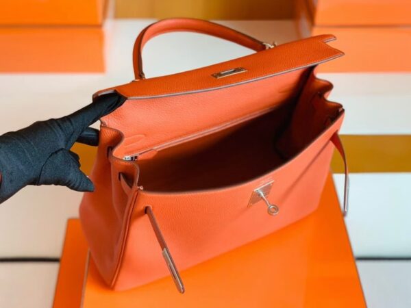 Hermes Kelly Togo R1 Pumpkin orange Silver Hardware 32cm Full Handmade