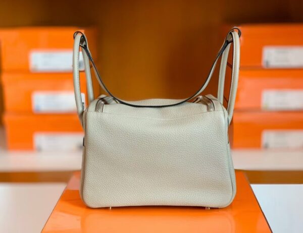 Hermes Lindy TC Leather Pearl grey Silver Hardware 26cm Full Handmade