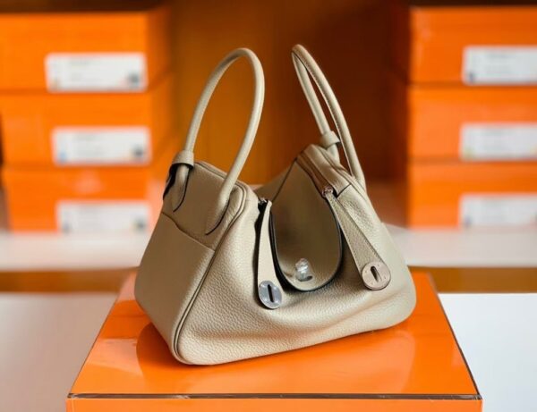 Hermes Lindy TC Leather Pearl grey Silver Hardware 26cm Full Handmade