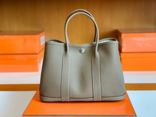 Hermes Garden party TC Leather Etoupe Grey Silver Hardware 30cm Full Handmade
