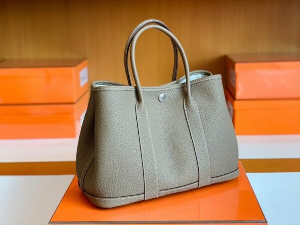 Hermes Garden party TC Leather Etoupe Grey Silver Hardware 30cm Full Handmade
