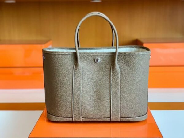 Hermes Garden party TC Leather Etoupe Grey Silver Hardware 30cm Full Handmade