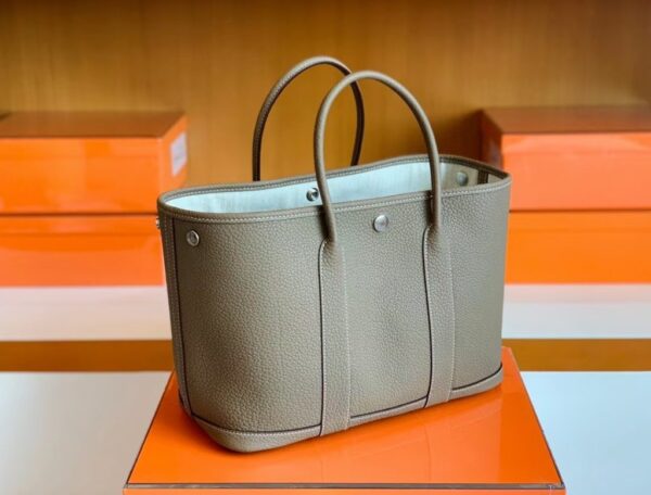 Hermes Garden party TC Leather Etoupe Grey Silver Hardware 30cm Full Handmade