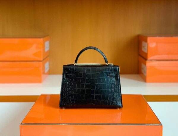 mmexport1676281448299-1024x785-1 Hermes Mini Kelly Sellier Matte Alligator crocodile Black Gold Hardware 19cm Full Handmade