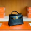 Hermes Mini Kelly Sellier Matte Alligator crocodile Black Gold Hardware 19cm Full Handmade