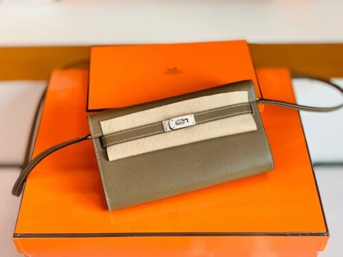Hermes Kelly to go Woc Epsom Etoupe Grey Silver Hardware 20cm Full Handmade