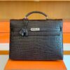 Hermes Kelly depeche Matte Alligator crocodile Coffee Silver Hardware 34cm Full Handmade