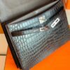 Hermes Kelly depeche Matte Alligator crocodile Coffee Silver Hardware 34cm Full Handmade