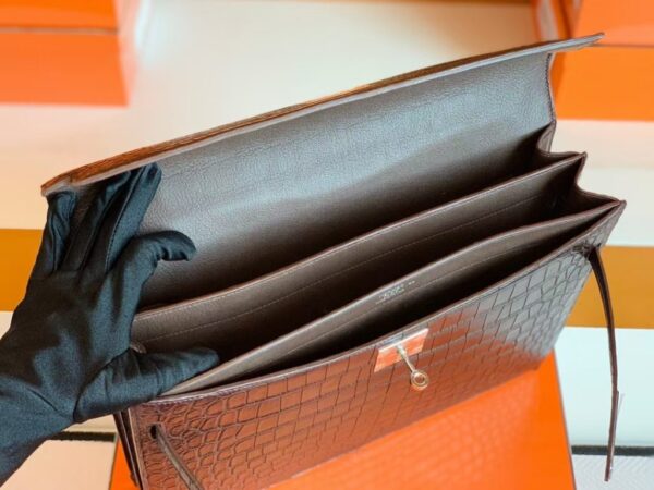 Hermes Kelly depeche Matte Alligator crocodile Coffee Silver Hardware 34cm Full Handmade