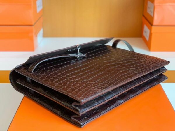 Hermes Kelly depeche Matte Alligator crocodile Coffee Silver Hardware 34cm Full Handmade