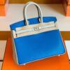 mmexport1676283583317-1024x768-1 Hermes Birkin Chevre Pearl grey & Glaze blue Silver Hardware 25cm Full Handmade