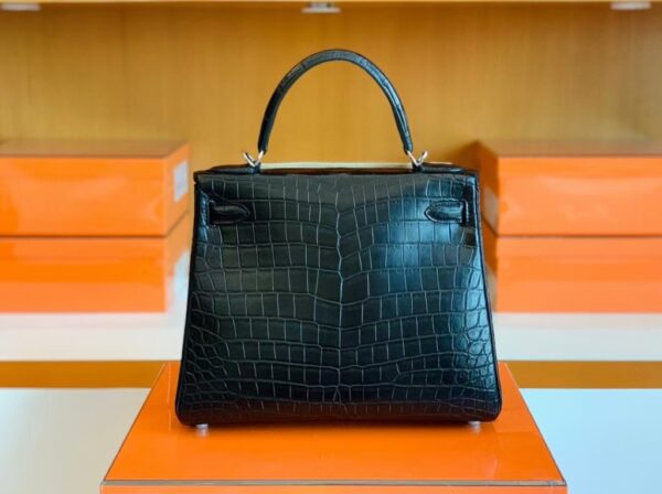 Hermes Kelly Matte Alligator Black Silver Hardware 28cm Full Handmade