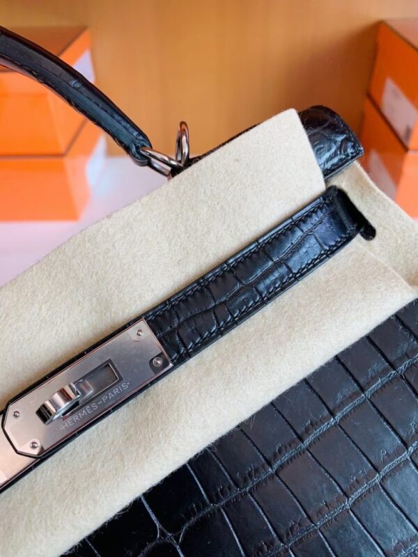 Hermes Kelly Matte Alligator Black Silver Hardware 28cm Full Handmade