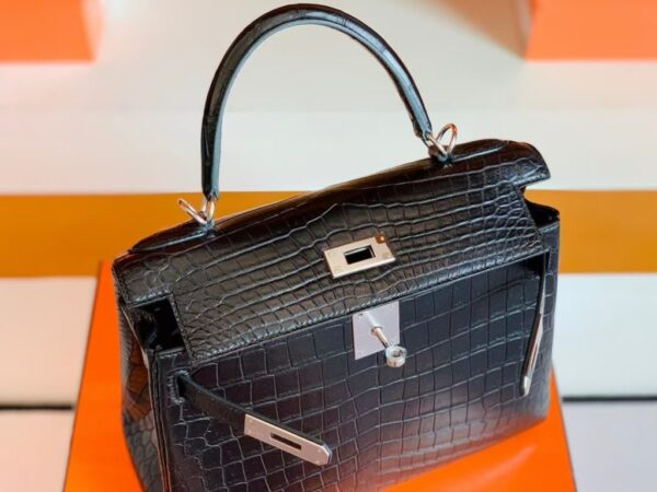 Hermes Kelly Matte Alligator Black Silver Hardware 28cm Full Handmade
