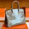 Hermes Birkin Shiny Porosus crocodile Griss Silver Hardware 30cm Full Handmade