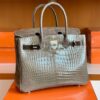 Hermes Birkin Shiny Porosus crocodile Griss Silver Hardware 30cm Full Handmade