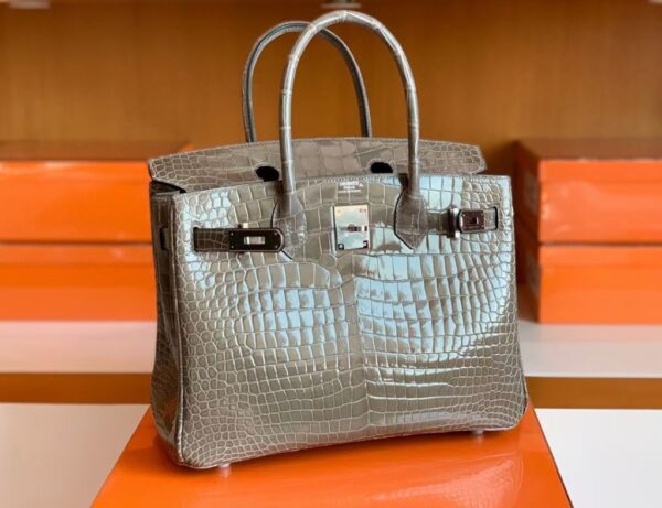mmexport1677125561405-1024x787-1 Hermes Birkin Shiny Porosus crocodile Griss Silver Hardware 30cm Full Handmade