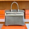 Hermes Birkin Shiny Porosus crocodile Griss Silver Hardware 30cm Full Handmade