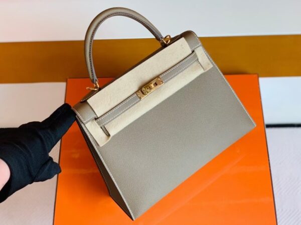 Hermes Kelly Epsom Etoupe Grey Gold Hardware 25cm Full Handmade