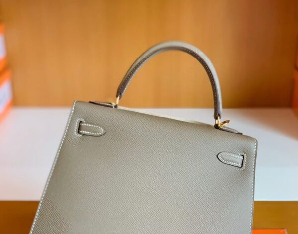 Hermes Kelly Epsom Etoupe Grey Gold Hardware 25cm Full Handmade