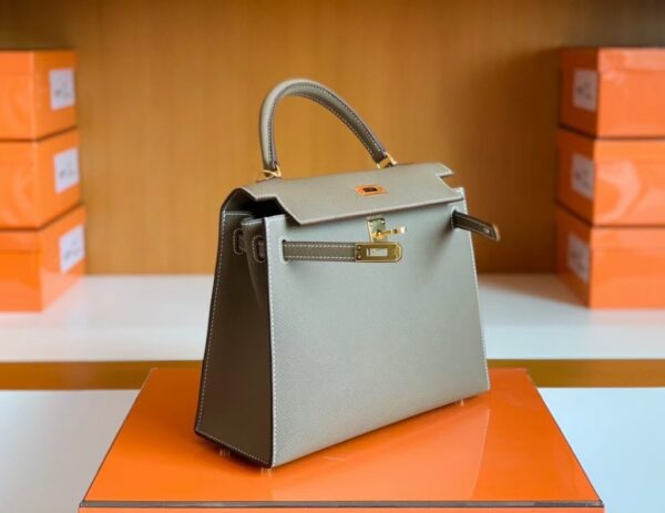 Hermes Kelly Epsom Etoupe Grey Gold Hardware 25cm Full Handmade