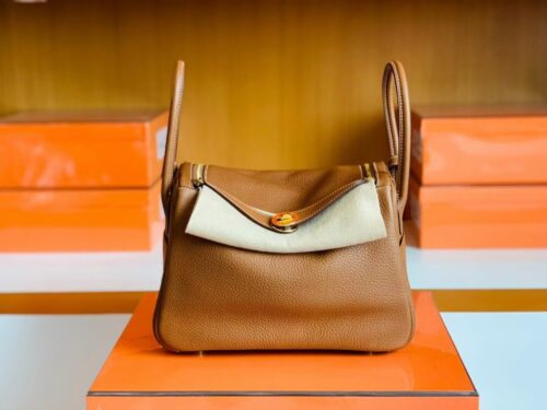 Hermes Lindy TC Leather CK37 Golden Brown Gold Hardware 26cm Full Handmade