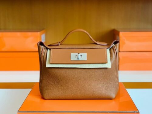 Hermes Kelly 2424 Togo CK37 Golden Brown Silver Hardware 29cm Full Handmade