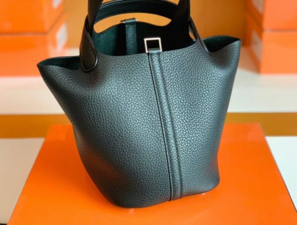Hermes Picotin TC Leather Black Silver Hardware 18cm Full Handmade