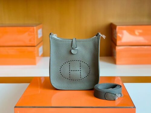 Hermes Mini Evelyne Togo 8F tinware grey Silver Hardware 16cm Full Handmade