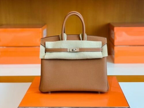 Hermes Birkin Togo CK37 Golden Brown Silver Hardware 25cm Full Handmade